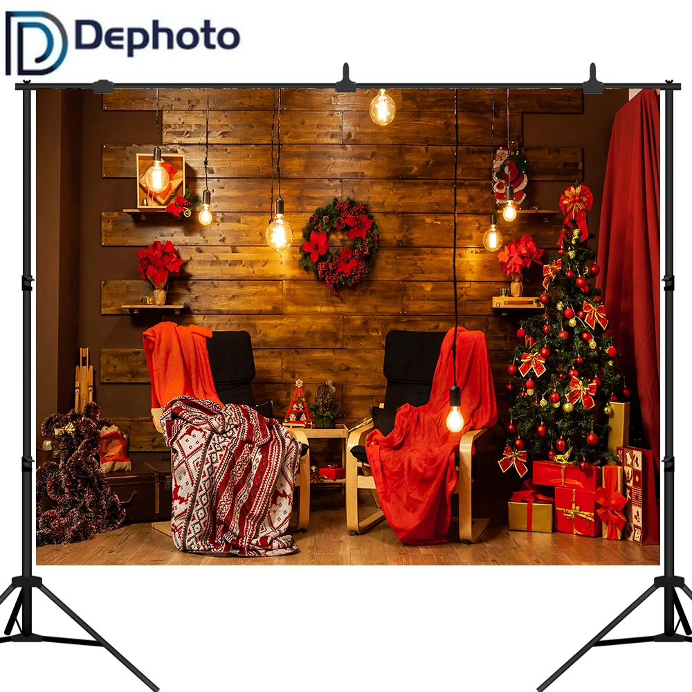 

Dephoto Wooden Boards Wall Christmas Wreath Scene Photography Backgrounds Vinyl New Year Home Decoration Photo Studio Backdrops