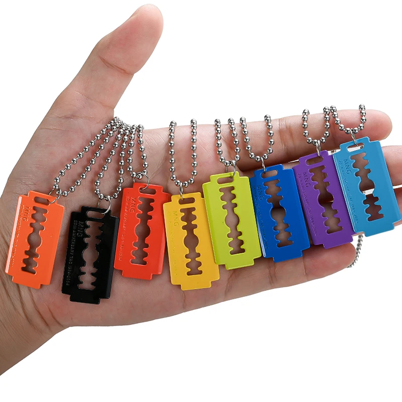 Fashion Colorful Zinc Alloy Simulation Razor Blade Pendant Necklace With Long Beads Chain Men's Jewelry Party Gifts | Украшения и