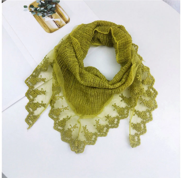 

NEW Cotton linen solid triangle embroidery scarf for women Joker ladies scarves Korea autumn winter shawls and wraps neck scarf