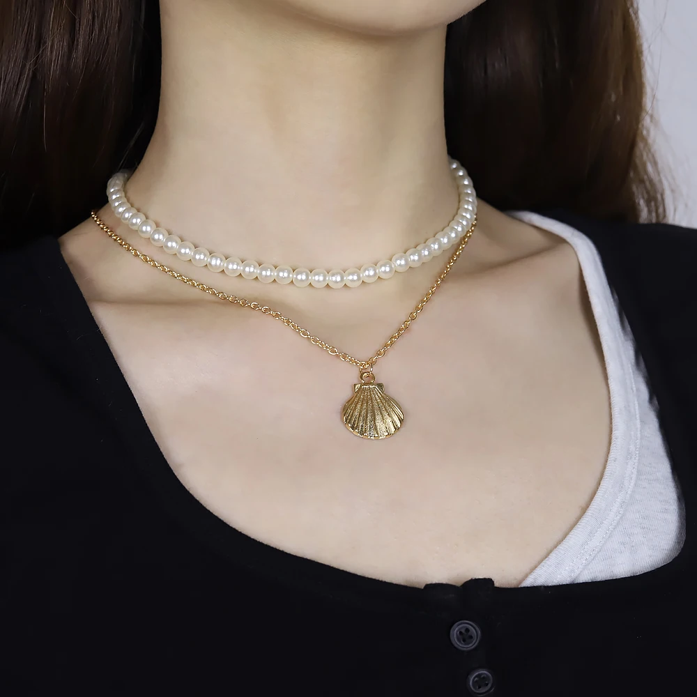 Pearl Shell Double Set Choker Necklace Fashion Personality Scallop Handmade Beaded Feminine Temperament Gift Wholesale | Украшения и