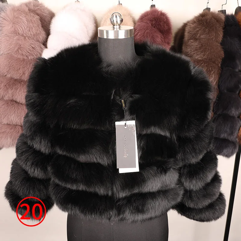 

Maomaokong new winter Women's thick fur coat length 55cm Real fox leather jacket High quality fox coat Round neck warm jacket