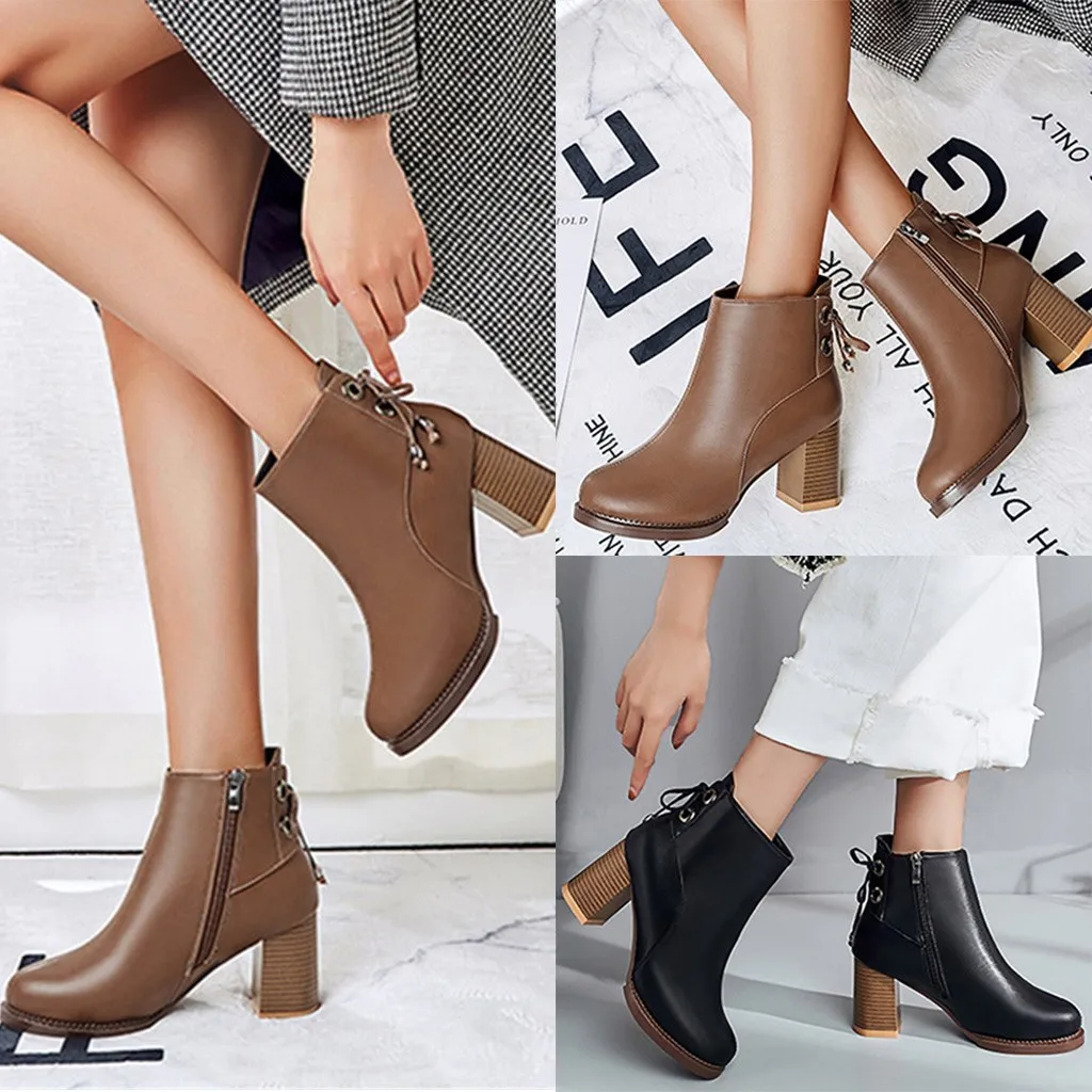 

botas feminina Women Winter Ankle Elegant Lady Zipper Platforms Cross Tied High Heels Boots rubber boots for women shoes woman