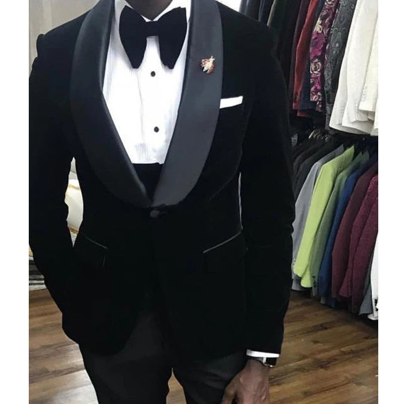 

Velvet 2 Pieces Men's Suits for Wedding Cusotm Groom Suits Wedding Tuxedos Suits (Jacket+Pants+Bowtie) Business Formal Prom Suit