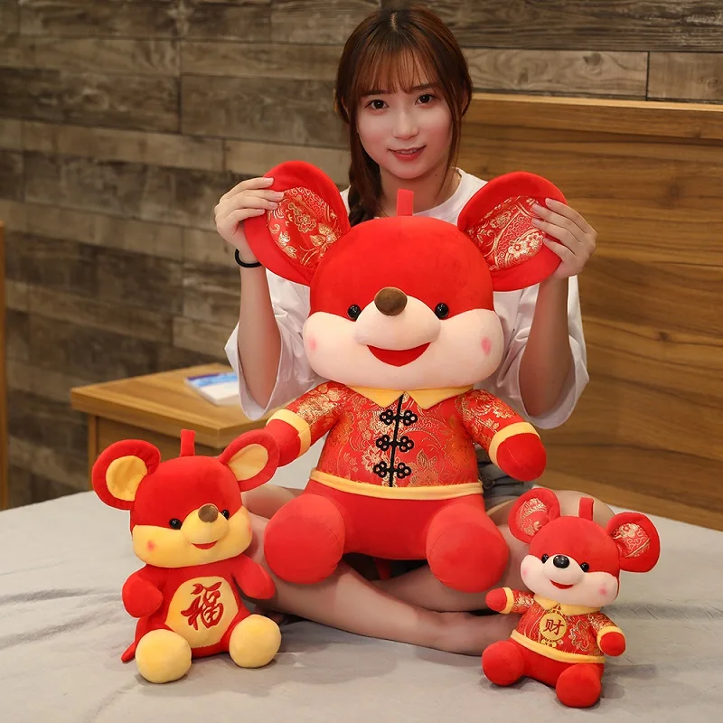 Китайская крысиная Новогодняя плюшевая мышь игрушка-талисман новогодние игрушки Шарм набитый красный костюм Тан мягкие куклы мышки Дети Детские подарки