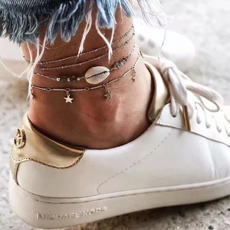 

XIYANIKE Ankle Chain Full Star Pendant Anklet Beaded 2019 Nature Shell Beach Foot Jewelry Fashion Style Anklets For Women Men