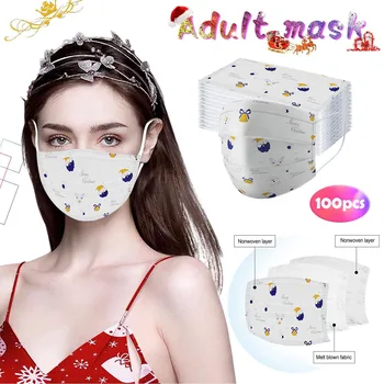 

100PC Macka Mascarilla Desechable Disposable Unisex Printed Christmas Soft Masks For Adults 3-Layer Face Masks Headband Masque