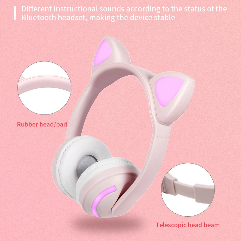 JINSERTA Kids Cat Ear Headphones Bluetooth 5 0 Glowing Stereo Headset Noise Cancelling Music Earphone for Phone PC Birthday Gift