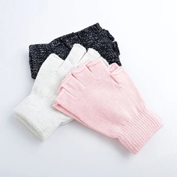 

Korean Style Solid Color Half Finger Knitted Stretch Soft Warm Mittens Autumn Winter Women Men Thin Elastic Fingerless Gloves