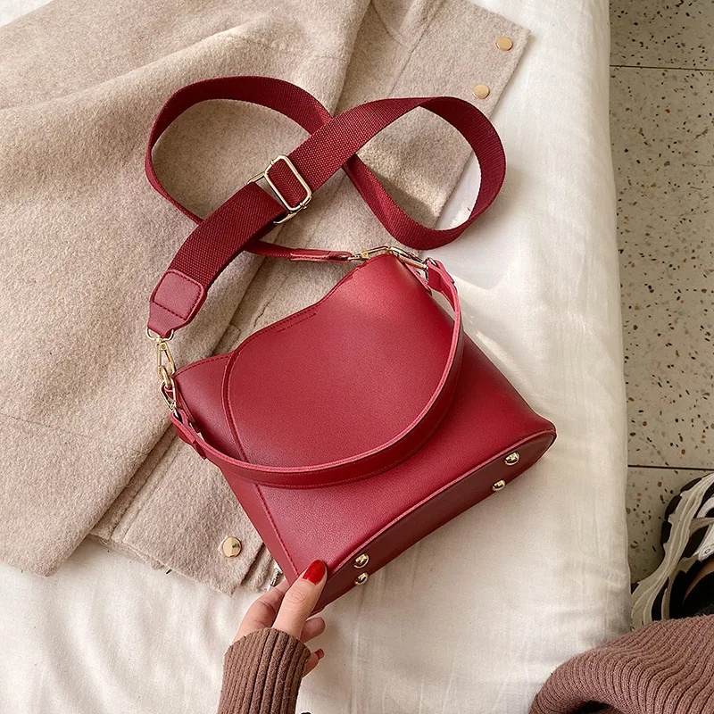 

Bags Bag Women's 2020 New Style Korean-style Simple Small Bucket It Crossbody Bag Textured PU Leather Different Size Bags Fashio