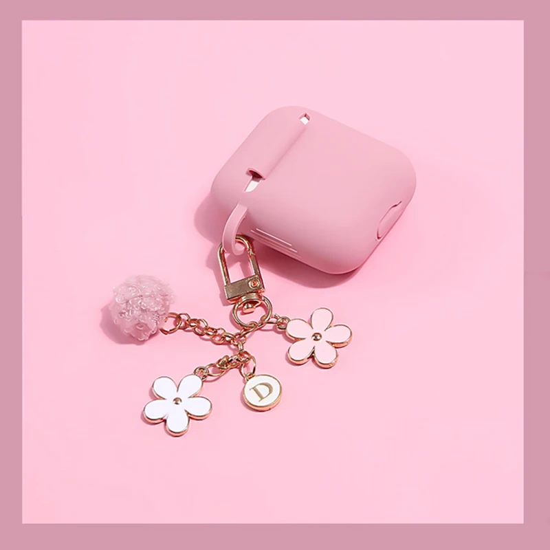 Силиконовый чехол для Apple AirPods с милым розовым цветком, чехол для наушников s для Airpods 1, 2, аксессуары, защитный чехол, кольцо для ключей с цветком