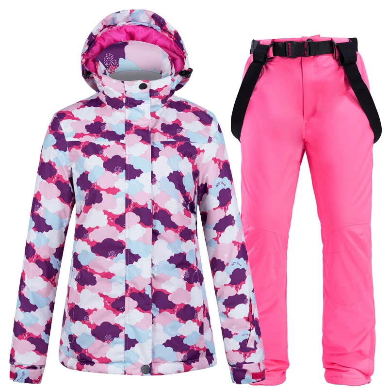 Супер Теплый женский лыжный костюм, куртка для сноуборда, брюки, ветрозащитная, водонепроницаемая, дышащая, для улицы, спортивная одежда, женский зимний костюм, комплект, куртка - Цвет: Color 1