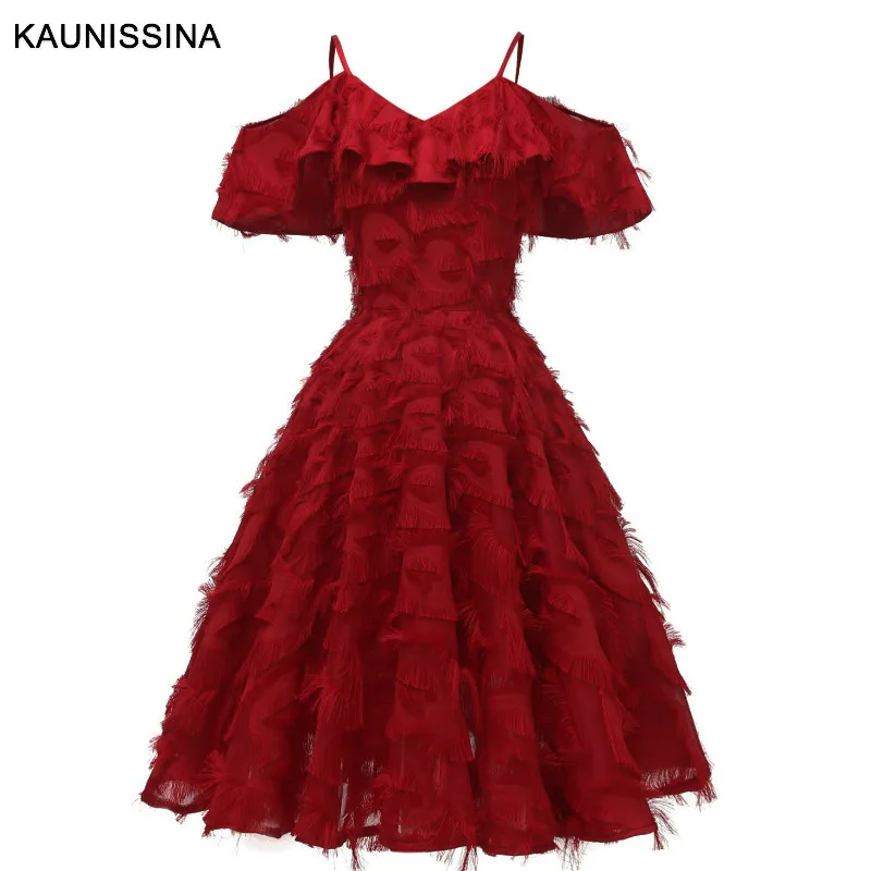 

KAUNISSINA Women Cocktail Dress Short Formal Party Dress Sexy Spaghetti Strap Knee Length Cocktail Vestidos Prom Dresses