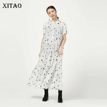 

XITAO Print Dot Plus Size Loose Stand Personality Damp Dress Casual Short Sleeve 2020 Spring Summer Fashion Women Dress GCC3457