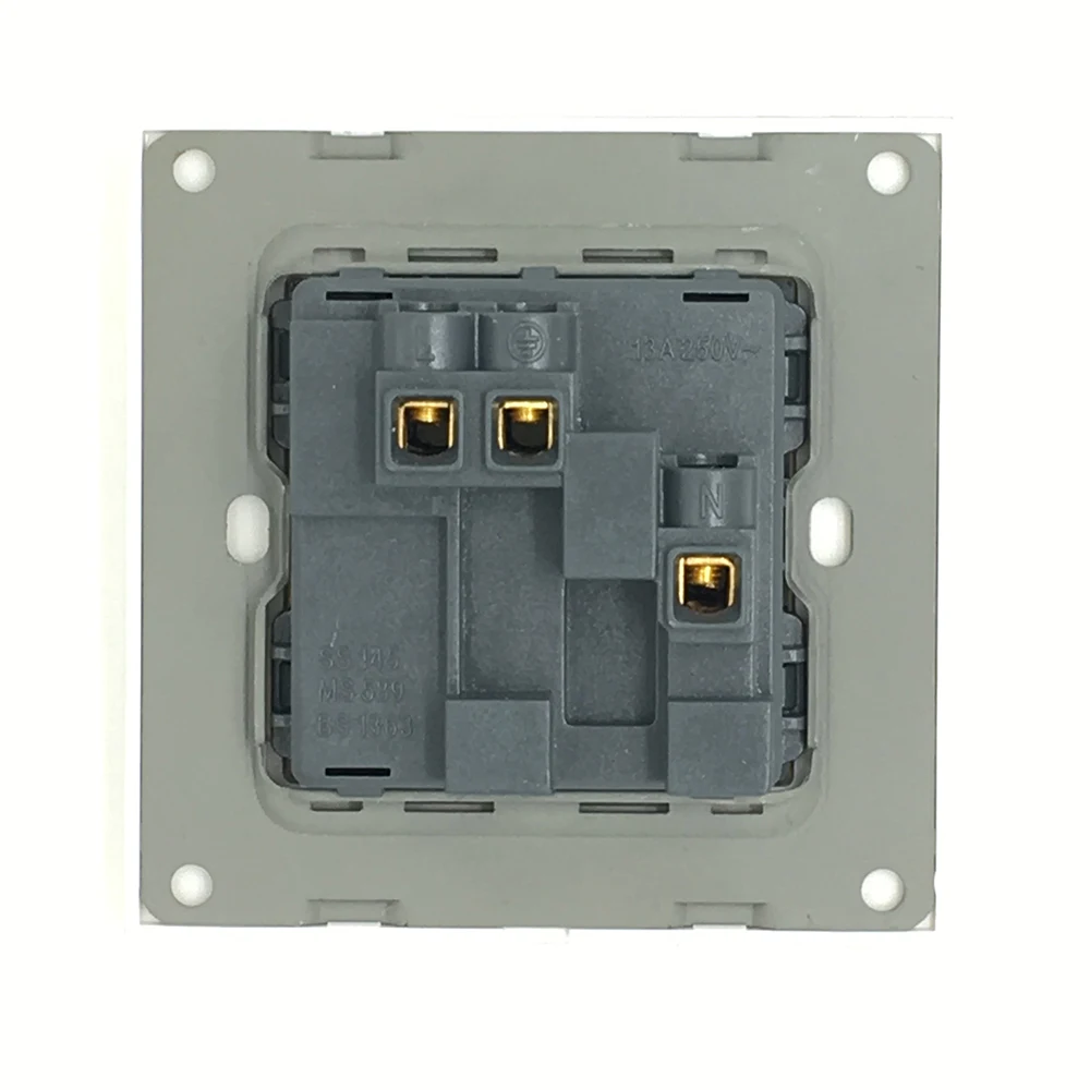Crystal Glass Panel 13A UK Standard Switched Socket with Neon Wall Outlet Grounded With Children Protective Door