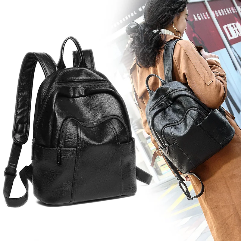 

Backpack Korean-style Cowhide Fashion Bags 2019 New Style STUDENT'S Backpack Diaper Bag