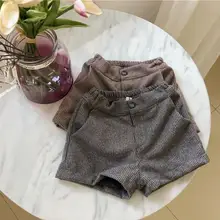 Новинка года,, Клетчатые Шерстяные шорты для мальчиков и девочек модные осенне-зимние шорты для девочек от 1 до 6 лет, HX694