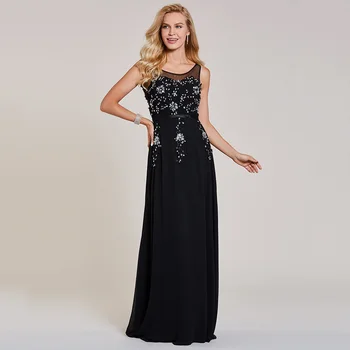 

Dressv black long evening dress cheap scoop neck sleeveless beading wedding party formal dress a line evening dresses