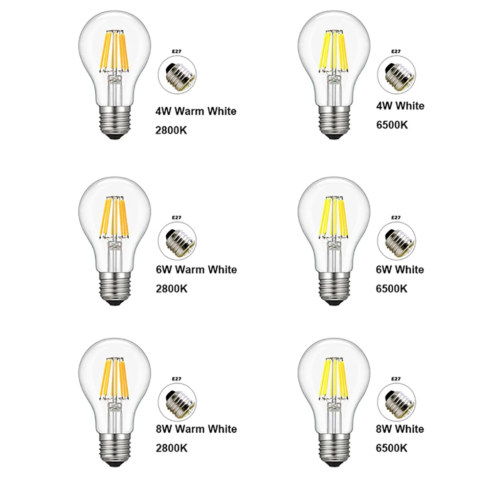 Ретро Светодиодная лампа Эдисона E27, лампа накаливания 220 В, лампа 4 Вт, стеклянная лампа A60, винтажный светильник в виде свечи для дома