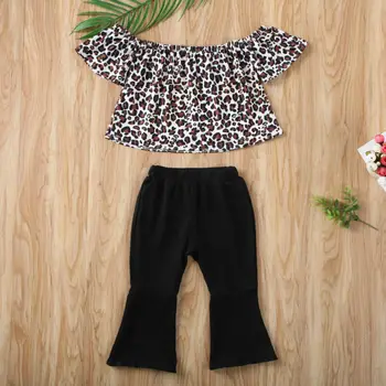 

Toddler Kids Baby Girls Clothes Summer 2Pcs Set Leopard Print Outfits Short Sleeve Tops Ruffles T-Shirt +Black Flare Pants Set