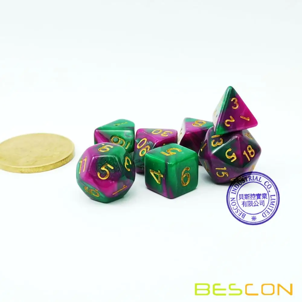 Bescon мини двухцветные многогранные игральные кости, набор 10 мм, маленькие кости набор D4-D20 в трубке, 6 новых разных цветов 42 шт - Цвет: Wizard Jungle