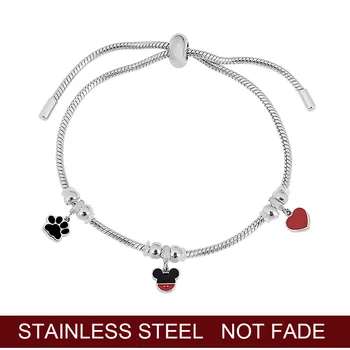 

Cartoon Mickey Minnie Beads Charm Bracelet Stainless Steel Snake Chain Bracelet & Bangle For Women Kids Jewelry 2020