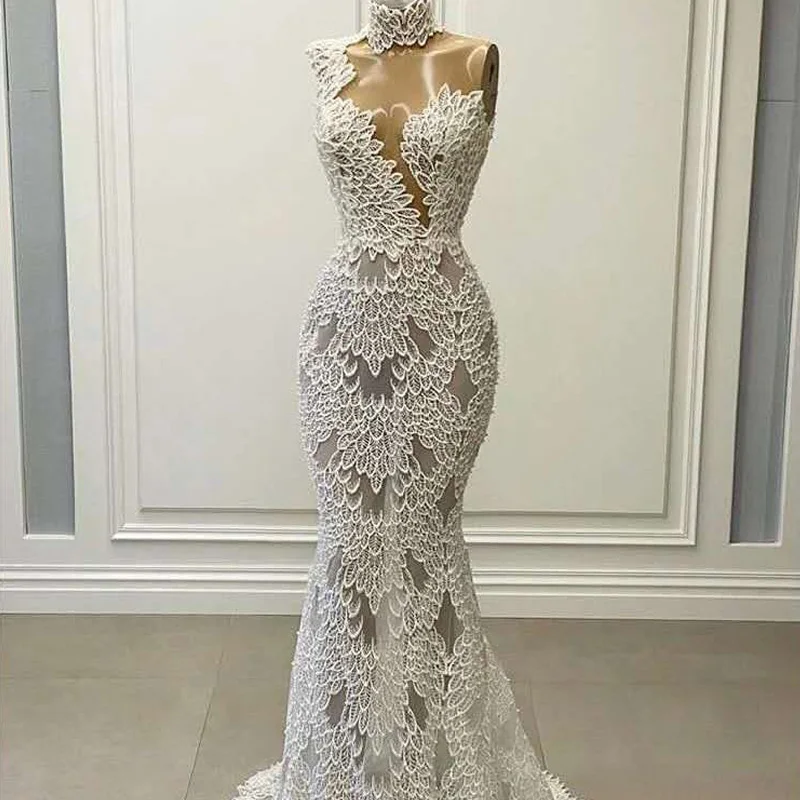 J67195 New Jancember Mermaid Wedding Dresses Custom Design Dress High Neck Long Sleeve Applique Kleid Spitze Durchsichtig Robes 3