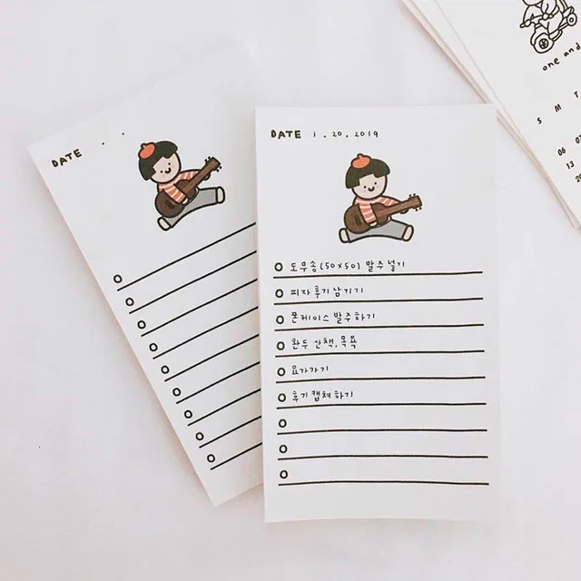 SIXONE 50 Sheets Ins Cartoon Kawaii Girl Note Paper Avocado Handbook Plan Book Memo Pad Portable Notebook Diary Stationery Guitar boy