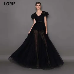 LORIE Vintage Polka Dot Evening Dresses 2021 Short Sleeves V-neck Zipper Back Formal Simple Design Celebrity Masquerade Gowns