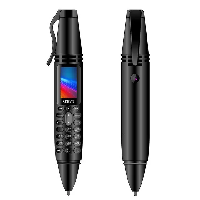 Записывающая ручка мини маленький мини мобильный телефон gsm кнопочный Bluetooth Dialer Dual SIM дешевая камера Фонарик мобильный телефон - Цвет: Черный