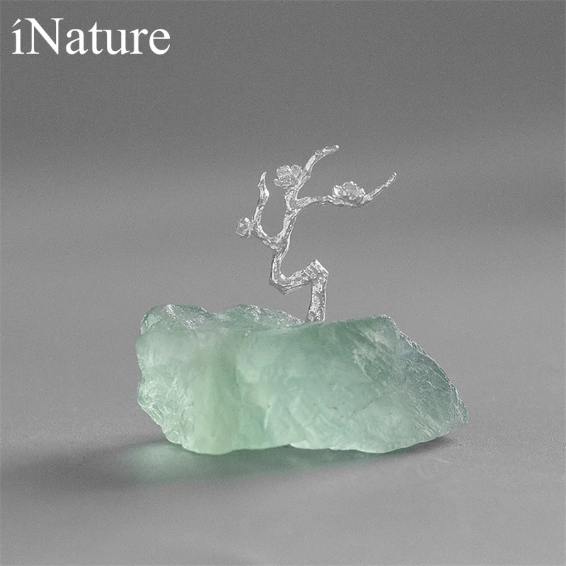 INATURE серебро 925 пробы натуральный зеленый флюорит цветок сливы свадебное