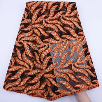 

Orange African Cotton Lace High Quality French Mesh Tulle Lace Fabric For Party Dress Nigerian Lace Fabric Y1821