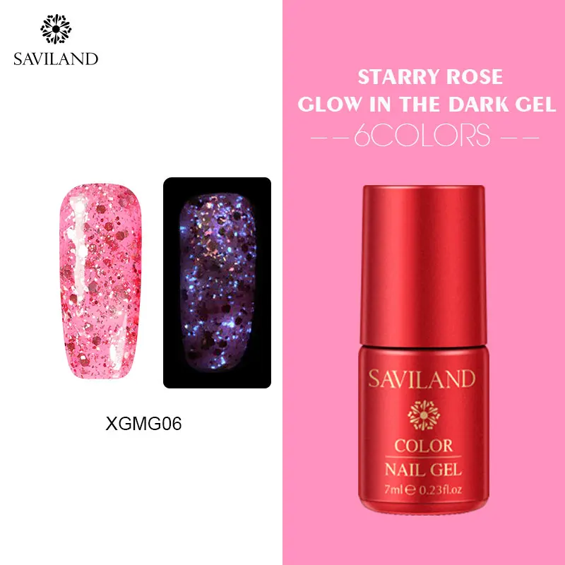 SAVILAND Luminous Starry Rose Gold UV Gel Nail Varnish Nail Art Starry Glitter Glow In The Dark Semi Permanent Fluorescent Gel - Цвет: XGMG06