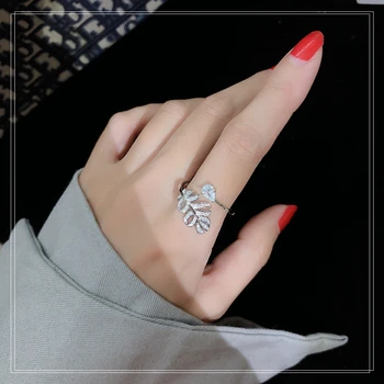 

S925 sterling silver fashion trend Shiny lady ring Feather Versatile Student's best friend Free freight party gift