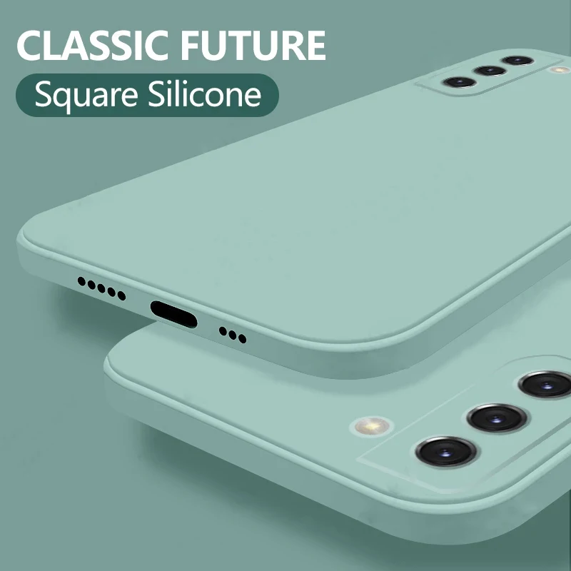 Luxury Original Square Soft Liquid Silicone Phone Case For Samsung Galaxy S21 Ultra S20 FE S10 Plus S9 S8 Note 20 10 9 8 Cover
