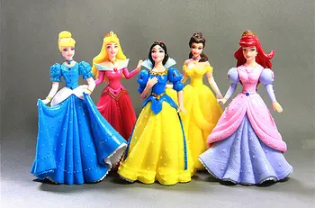 

[ Funny] 14cm Princess Toys 5pcs/lot Snow White Ariel Cinderella Aurora Belle PVC Action Figures doll model Child Girls Toy gift