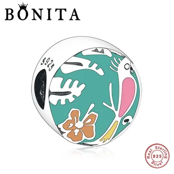 

925 Sterling Silver Flower Bird Green Charm Dangle Fit Original Pan dola Charms Bracelet Necklace Beads Berloque Jewelry Making