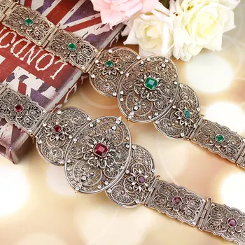 

Sunspicems Retro Gold Color Caucasus Belt for Women Red Green Crystal Metal Waist Chain Morocco Wedding Jewelry Gift