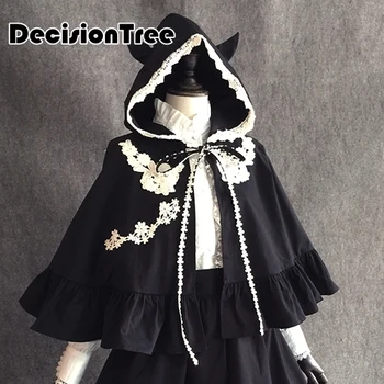 

2020 japanese clothing college kawaii girl sweet lolita coat cotton black cloak gothic lolita overcoat loli demon cosplay shawl