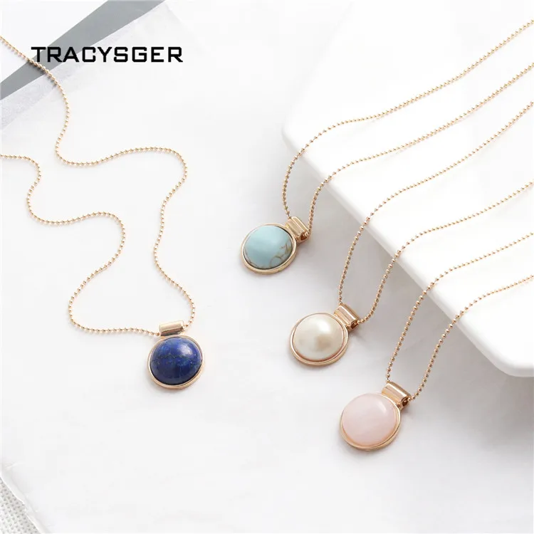 AE-N84817 /TRACYSGER/простая круглая вставка из натурального камня модное короткое