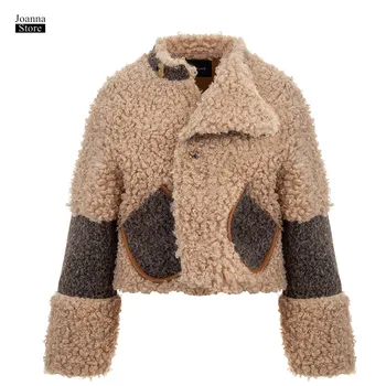 

Faux Fur Jacket Winter Coat Women Teddy Furry Jackets Faux Leather Patchwork Fluffy Streetwear Vintage Elegant Coats Plus Size