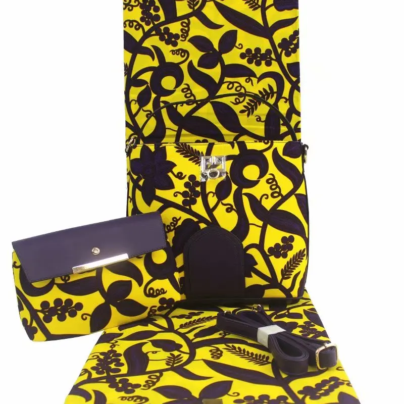 

High Quality African wax bag fabric set With 6 yards wax prints fabric for Sewing Dress/woman handbag YBG02