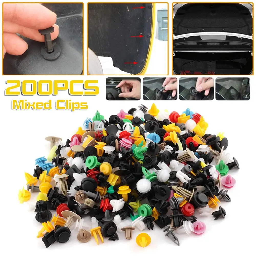 

200pcs Mixed Auto Bumper Fastener Vehicle Clips Retainer Fastener Rivet Door Panel Fender Liner Universal Many types random mix