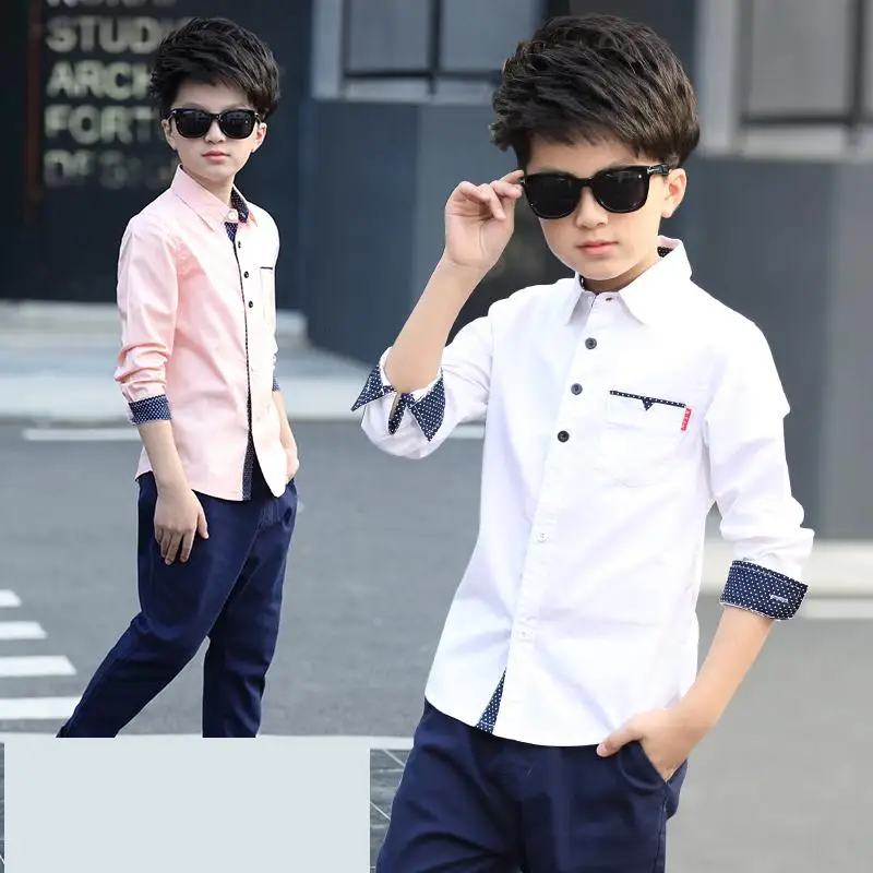 New Design Children Boys Shirt Hot Sale Kids Fashion Pattern Cotton Children boy Clothing White Blouse shirt 10 12 Year