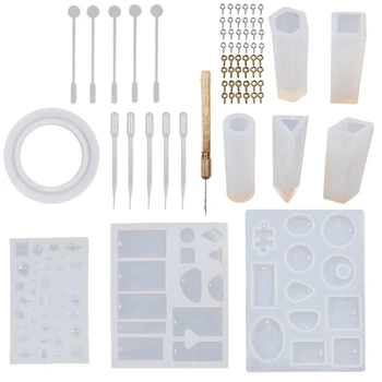 

68Pcs Jewelry Casting Molds DIY Bracelet Pendant Epoxy Mold Set for Jewelry Pendant Craft Making Silicone Molds with Stirrers Dr