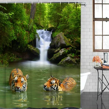 

Bathroom Curtain Tiger In The River Waterproof Fabric Shower Curtain Home Decoration Bathroom Shower Curtain