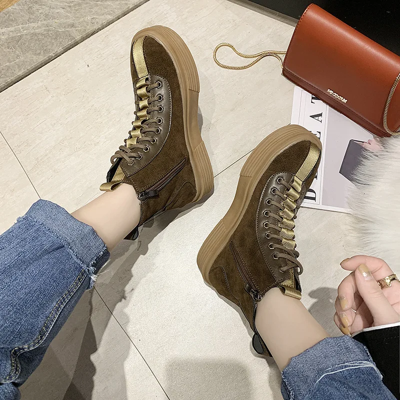 

2019 Autumn And Winter New Style British-Style Martin Boots Suede Retro Rub Color Flat Short Boots Lace-up Women's Boots plus Ve
