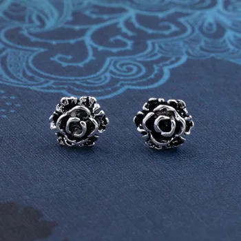

MYTHIC AGE Real 925 Sterling Silver Ethnic Bohemian Flower Vintage Stud Earrings for Women Jewelry Gift Girls