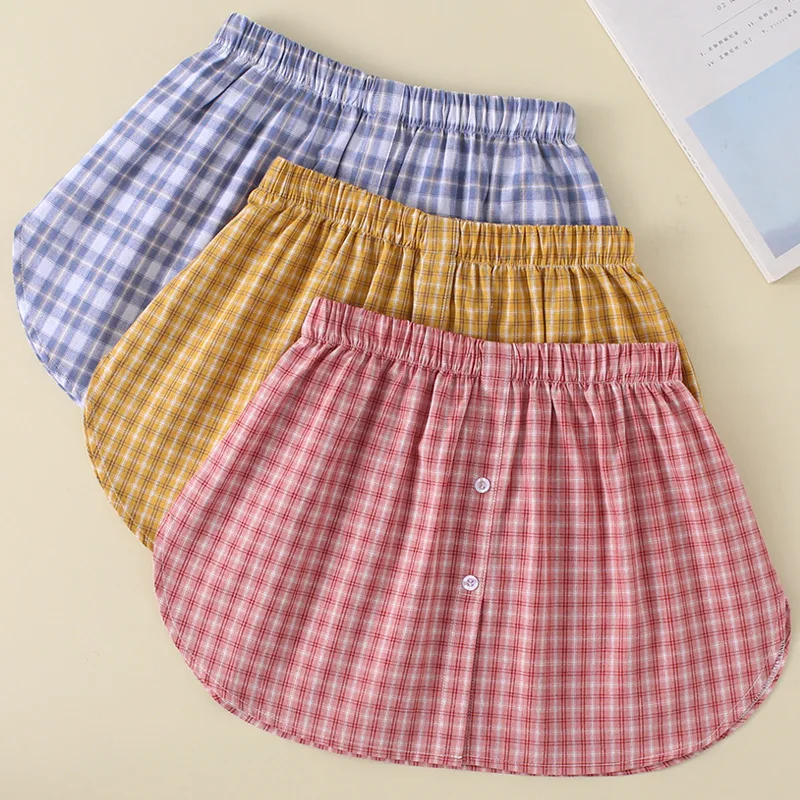 

Women Plaid A-Line False Hem Fake Decorative Skirt Solid Color Button Adjustable Elastic Waist Layered Detachable Apron