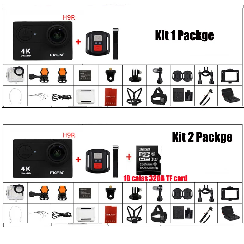 Экшн-камера eken H9/H9R 4K Ultra HD 1080 p/60fps, мини-камера на шлем, WiFi, водонепроницаемая, pro, Экстра 32 ГБ, TF карта, Спортивная камера