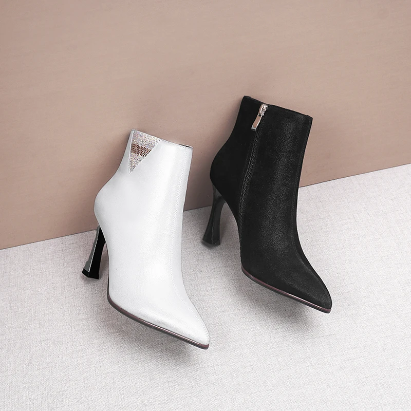 

Sequins silver women's winter boots fashion high heel 8.5cm comfortable short plush pointed toe women shoes new genuine leather